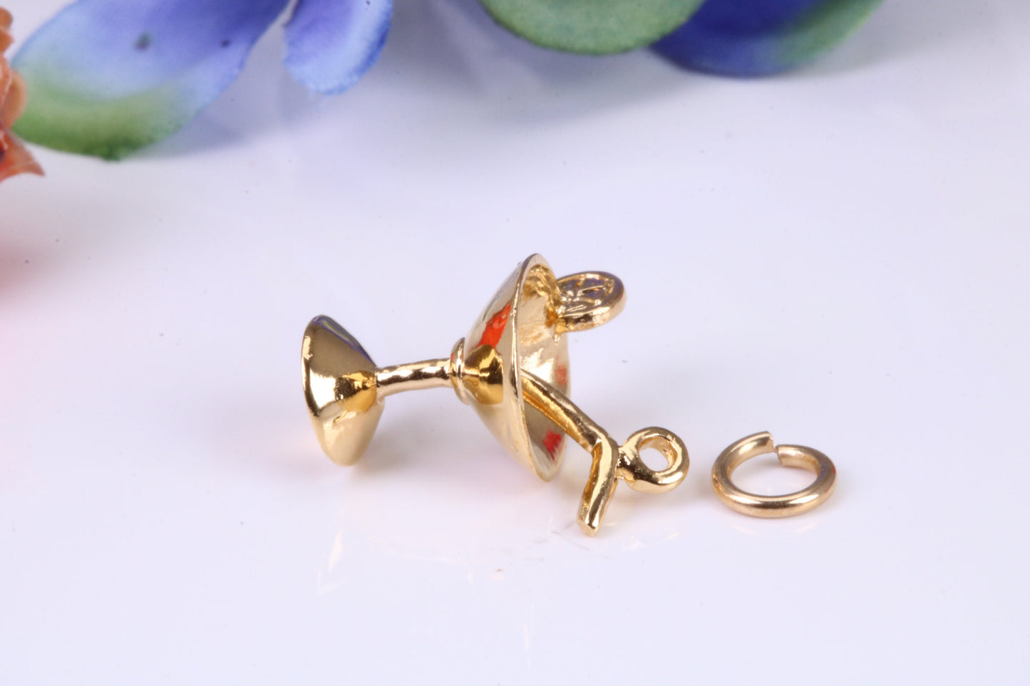 Cocktail Glass Charm, Traditional Charm, Made from Solid Yellow Gold, British Hallmarked, Complete with Attachment Link