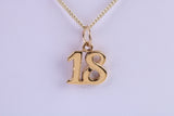 18th Birthday Necklace, Made from Solid Yellow Gold with High Polished Finish and 18 inch Gold Chain, British Hallmarked