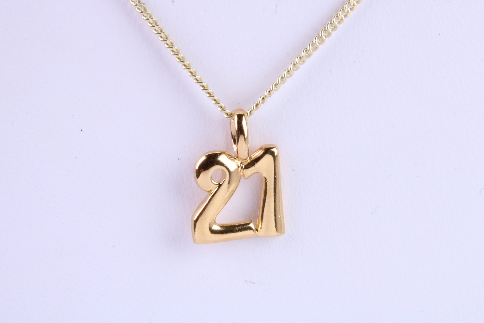 21st Birthday Necklace, Made from Solid Yellow Gold with High Polished Finish and 18 inch Gold Chain, British Hallmarked