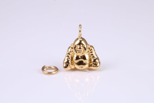 Buddha Charm, Traditional Charm, Made from Solid Yellow Gold, British Hallmarked, Complete with Attachment Link