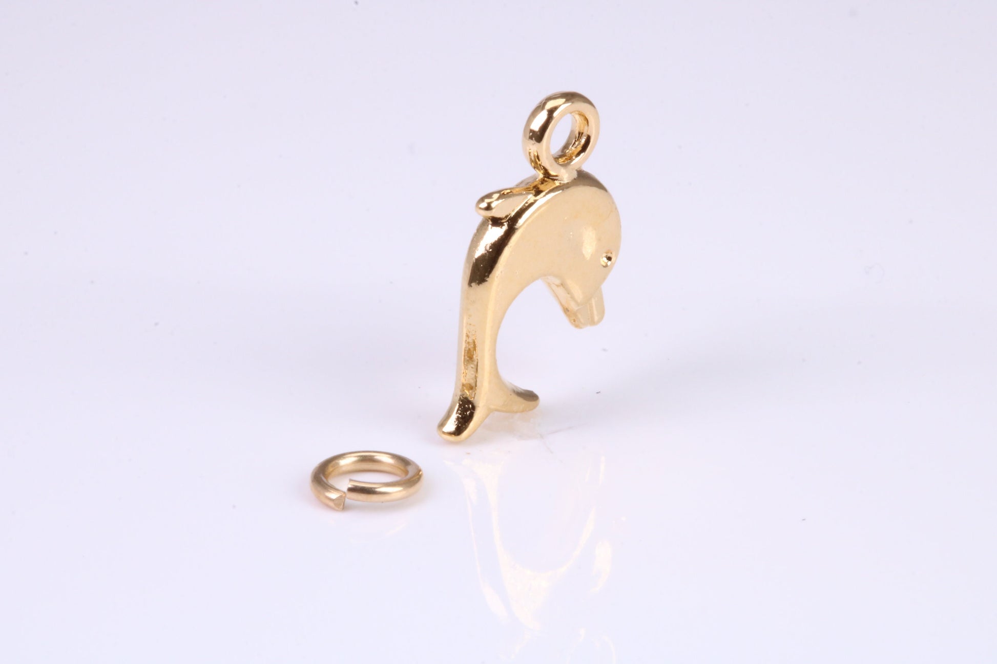 Dolphin Charm, Traditional Charm, Made from Solid Yellow Gold, British Hallmarked, Complete with Attachment Link