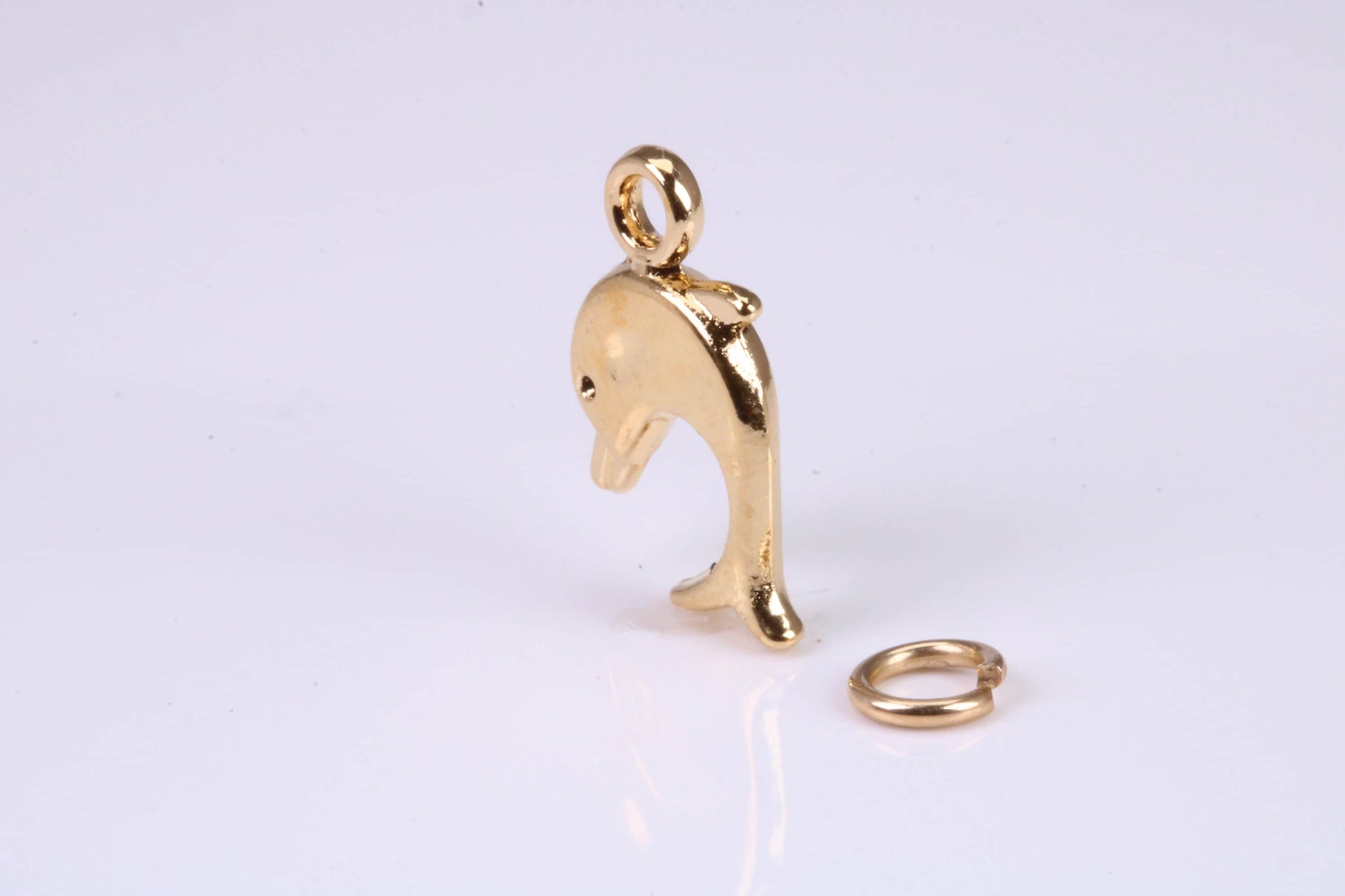 Dolphin Charm, Traditional Charm, Made from Solid Yellow Gold, British Hallmarked, Complete with Attachment Link