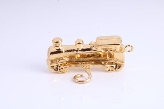 Train Charm, Traditional Charm, Made from Solid Yellow Gold, British Hallmarked, Complete with Attachment Link