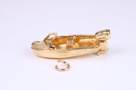 Speed Boat Charm, Traditional Charm, Made from Solid Yellow Gold, British Hallmarked, Complete with Attachment Link