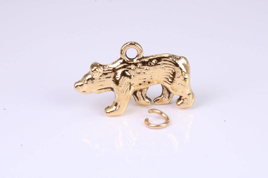 California Bear Charm, Traditional Charm, Made from Solid Yellow Gold, British Hallmarked, Complete with Attachment Link