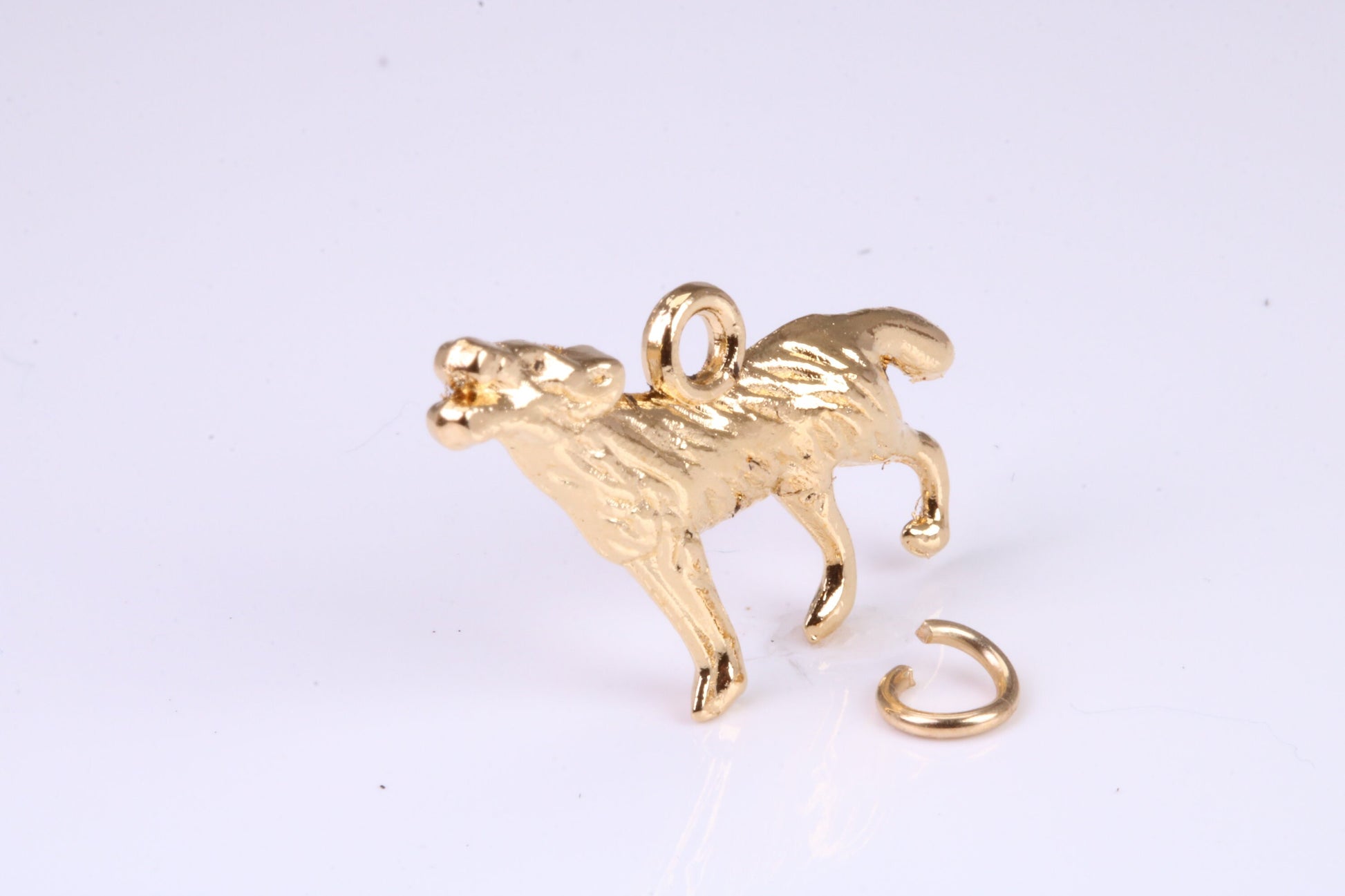 Howling Wolf Charm, Traditional Charm, Made from Solid Yellow Gold, British Hallmarked, Complete with Attachment Link