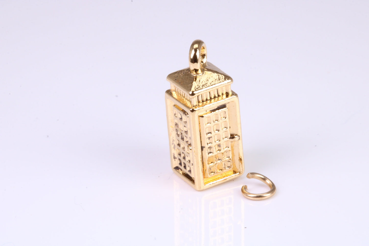 Telephone Booth Charm, Traditional Charm, Made from Solid Yellow Gold, British Hallmarked, Complete with Attachment Link