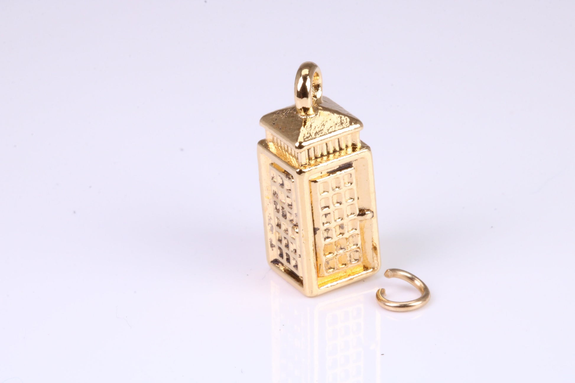Telephone Booth Charm, Traditional Charm, Made from Solid Yellow Gold, British Hallmarked, Complete with Attachment Link