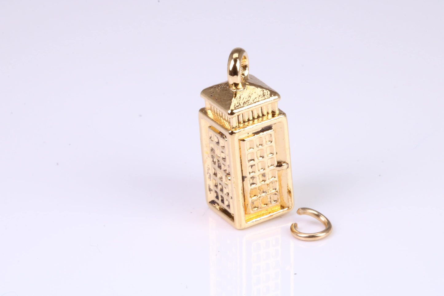 Telephone Booth Charm, Traditional Charm, Made from Solid Yellow Gold, British Hallmarked, Complete with Attachment Link