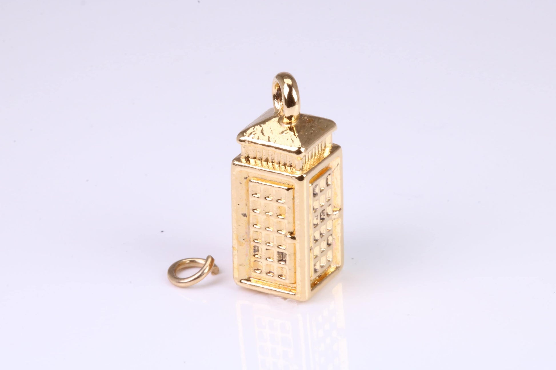 Telephone Booth Charm, Traditional Charm, Made from Solid Yellow Gold, British Hallmarked, Complete with Attachment Link