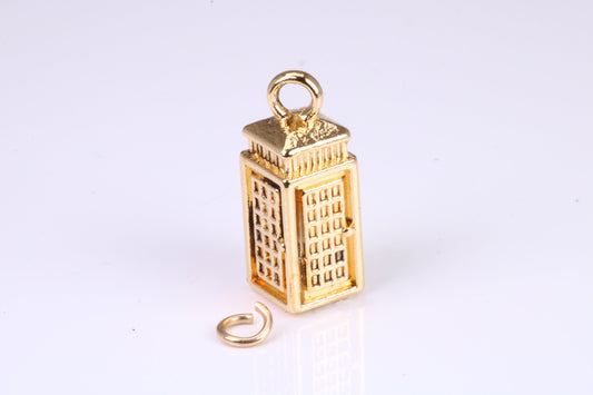 Telephone Booth Charm, Traditional Charm, Made from Solid Yellow Gold, British Hallmarked, Complete with Attachment Link