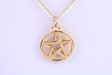Gold Pentagram Necklace Together with 16 Inch Long Chain, Made from Solid Yellow Gold with British Hallmark