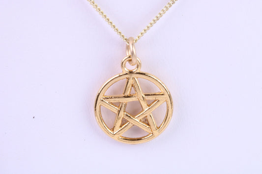 Gold Pentagram Pendant, measuring 22 mm round, Made from Solid cast 14K Yellow Gold with British Hallmark
