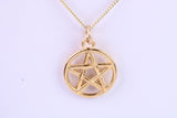 Gold Pentagram Pendant, measuring 22 mm round, Made from Solid cast 14K Yellow Gold with British Hallmark