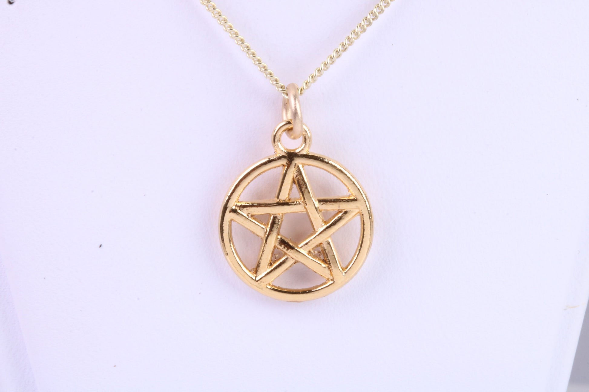 Gold Pentagram Pendant, measuring 22 mm round, Made from Solid cast 14K Yellow Gold with British Hallmark