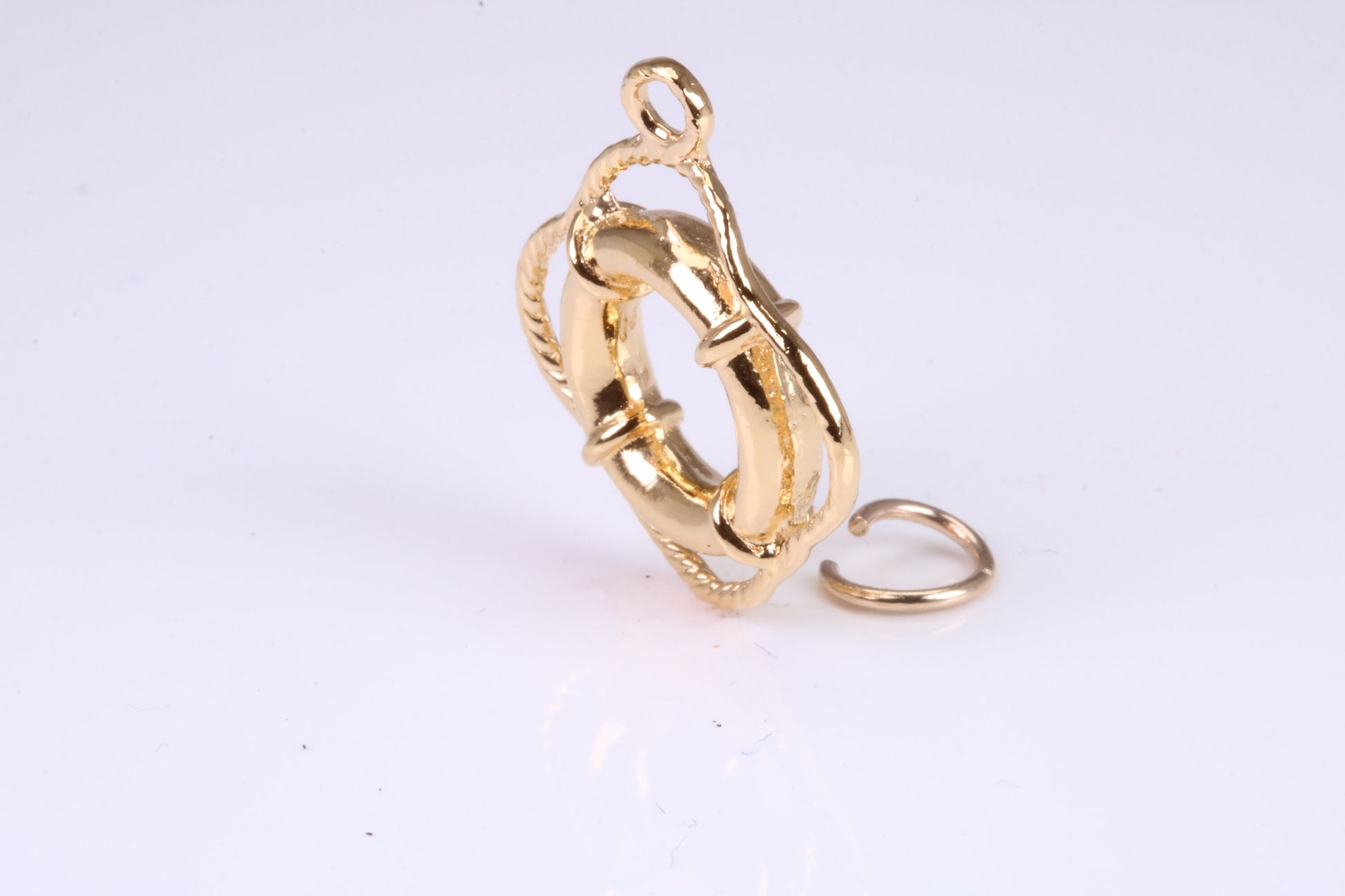 Lifebuoy Charm, Traditional Charm, Made from Solid Yellow Gold, British Hallmarked, Complete with Attachment Link