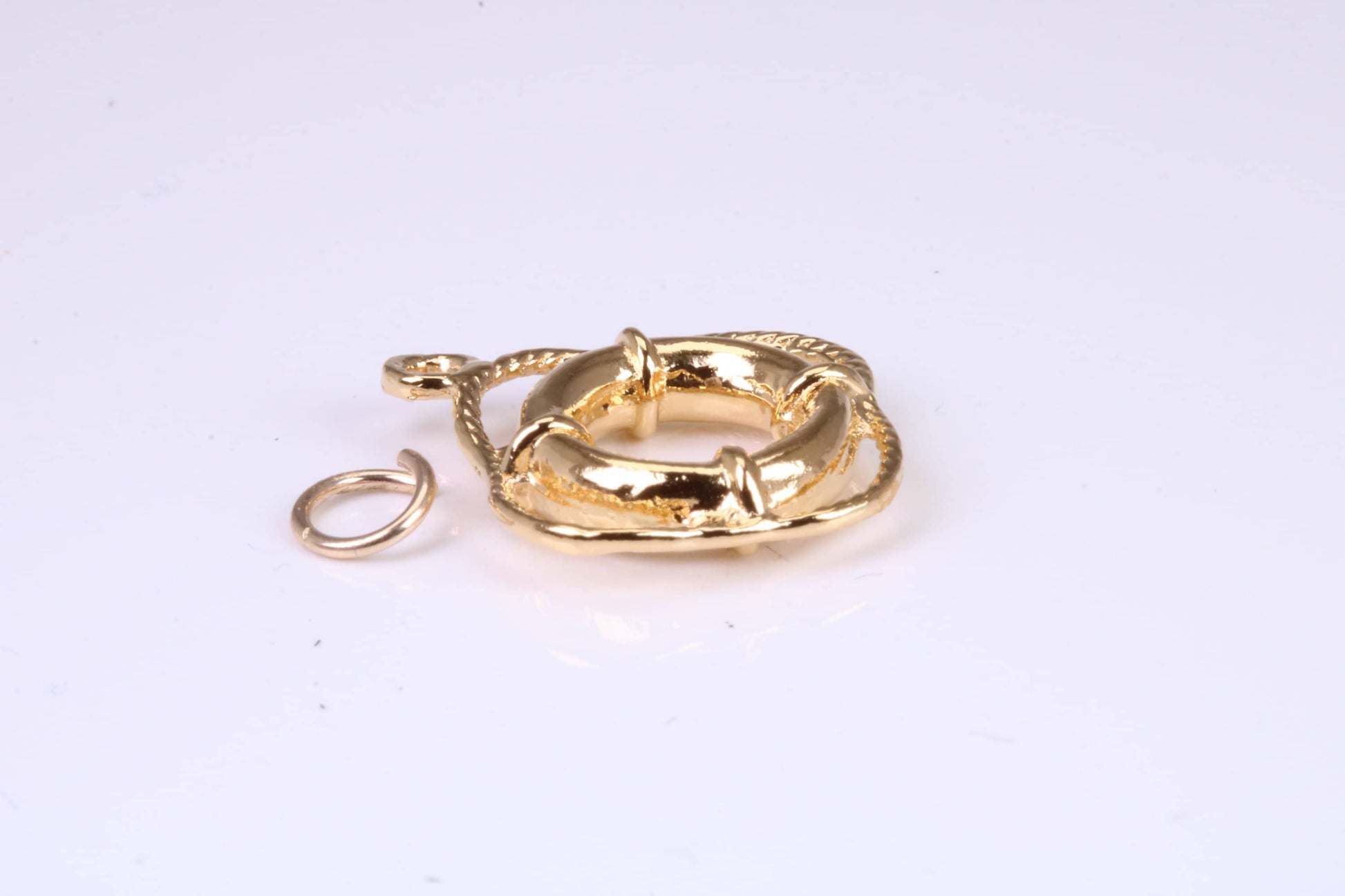 Lifebuoy Charm, Traditional Charm, Made from Solid Yellow Gold, British Hallmarked, Complete with Attachment Link