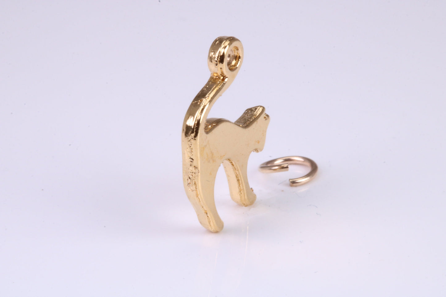 Cat Charm, Traditional Charm, Made from Solid Yellow Gold, British Hallmarked, Complete with Attachment Link