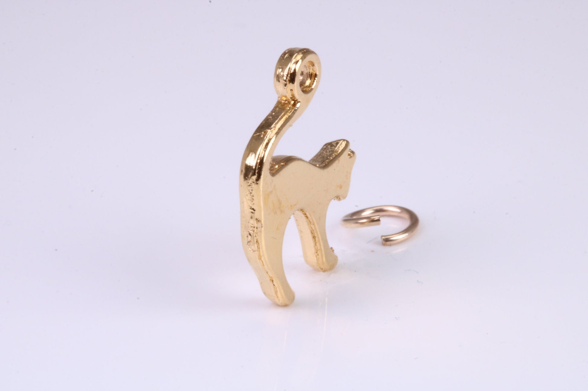 Cat Charm, Traditional Charm, Made from Solid Yellow Gold, British Hallmarked, Complete with Attachment Link