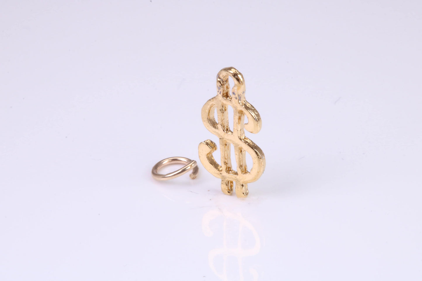 Dollar Sign Charm, Traditional Charm, Made from Solid Yellow Gold, British Hallmarked, Complete with Attachment Link