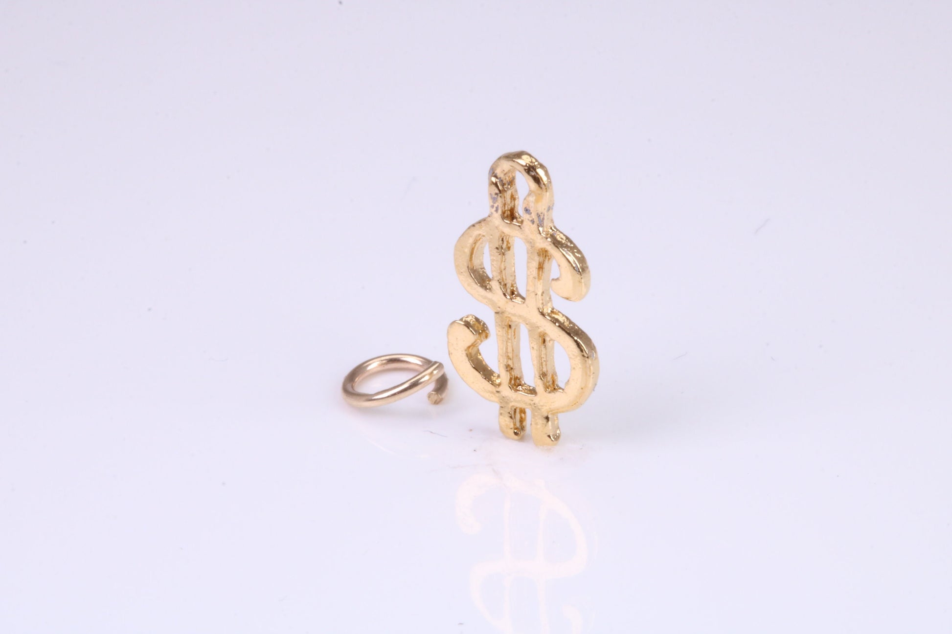 Dollar Sign Charm, Traditional Charm, Made from Solid Yellow Gold, British Hallmarked, Complete with Attachment Link