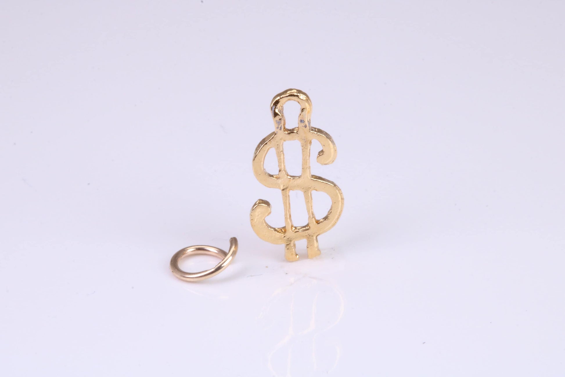 Dollar Sign Charm, Traditional Charm, Made from Solid Yellow Gold, British Hallmarked, Complete with Attachment Link