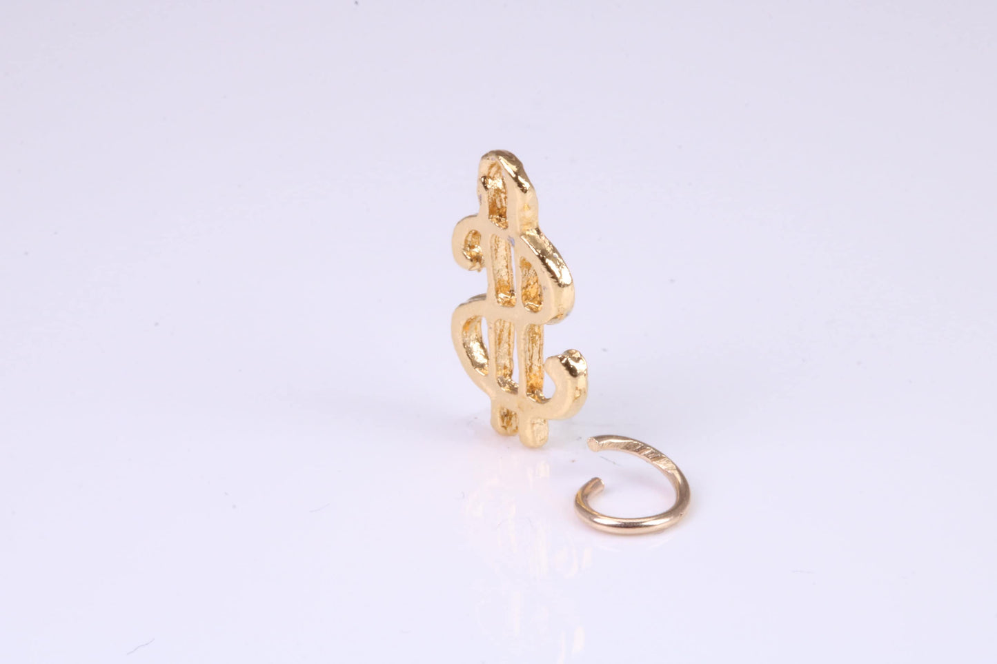 Dollar Sign Charm, Traditional Charm, Made from Solid Yellow Gold, British Hallmarked, Complete with Attachment Link