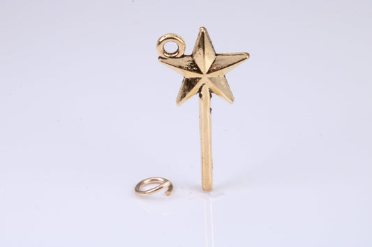 Princess Magic Wand Charm, Traditional Charm, Made from Solid Yellow Gold, British Hallmarked, Complete with Attachment Link