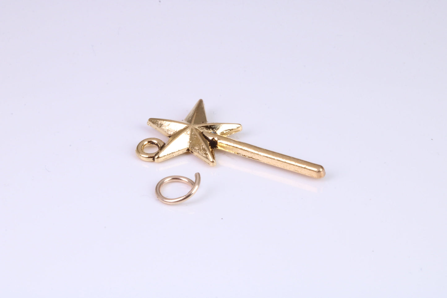 Princess Magic Wand Charm, Traditional Charm, Made from Solid Yellow Gold, British Hallmarked, Complete with Attachment Link