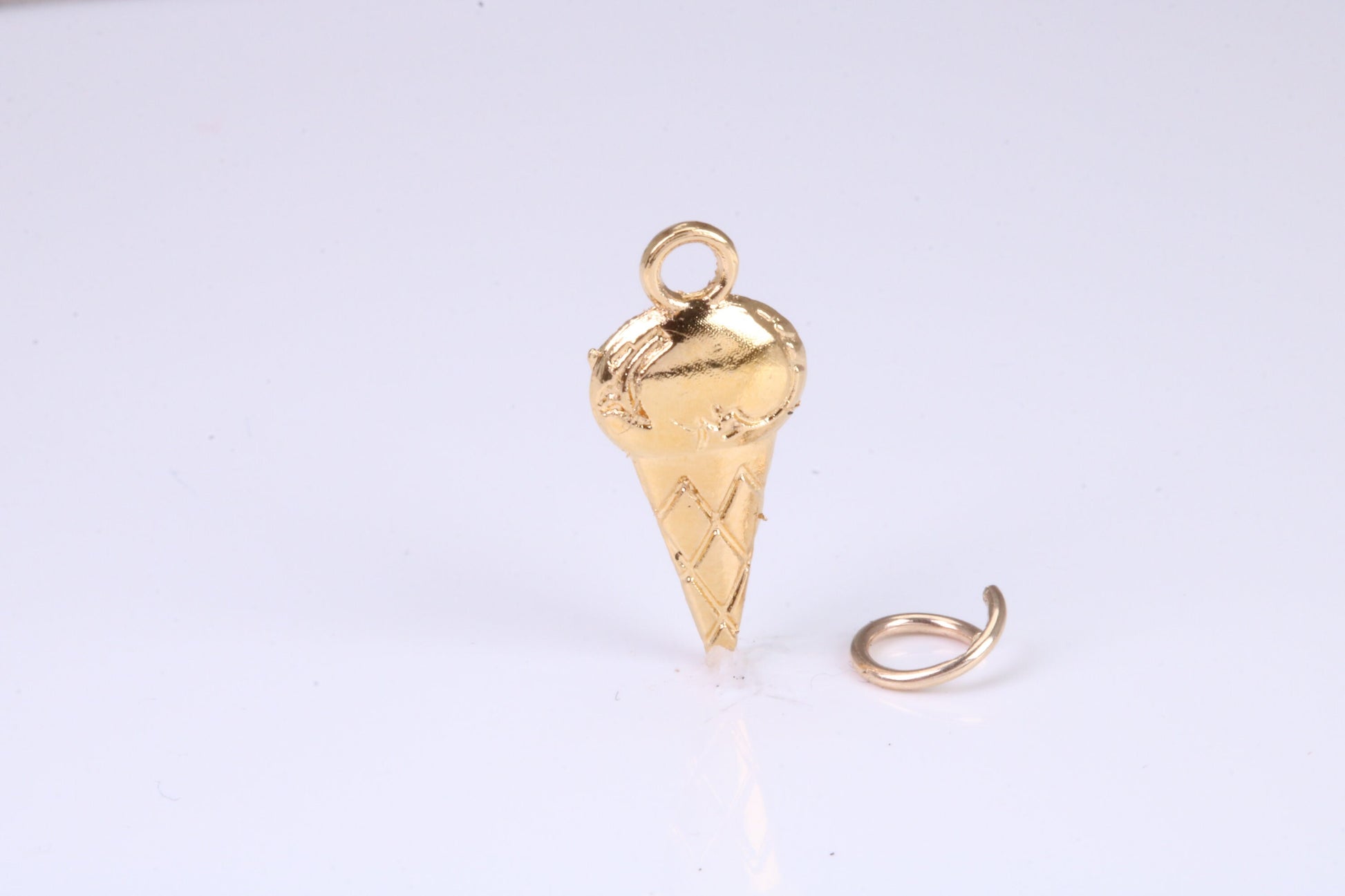 Ice Cream Cone Charm, Traditional Charm, Made from Solid Yellow, British Hallmarked, Complete with Attachment Link