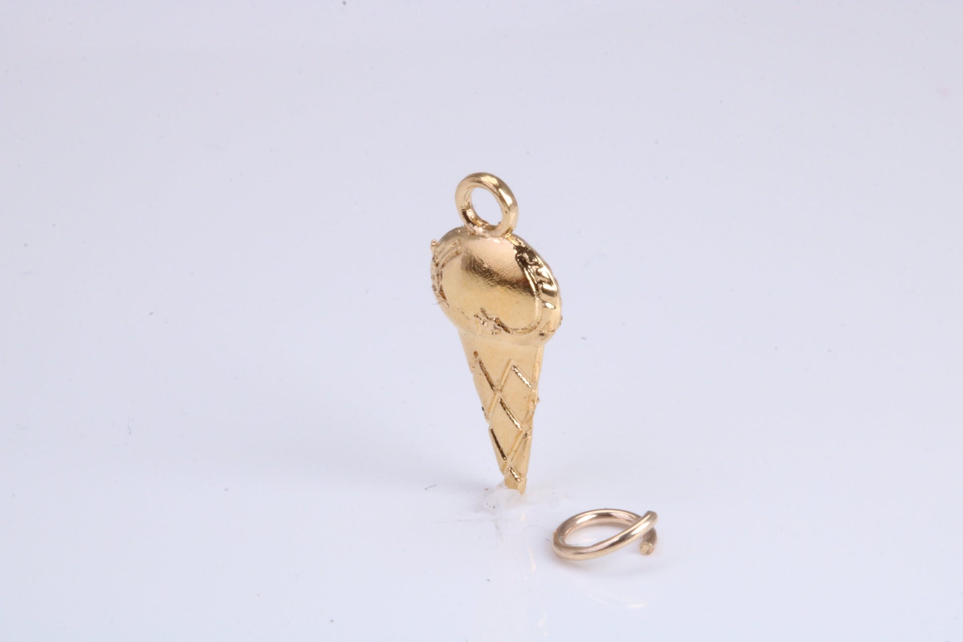 Ice Cream Cone Charm, Traditional Charm, Made from Solid Yellow, British Hallmarked, Complete with Attachment Link