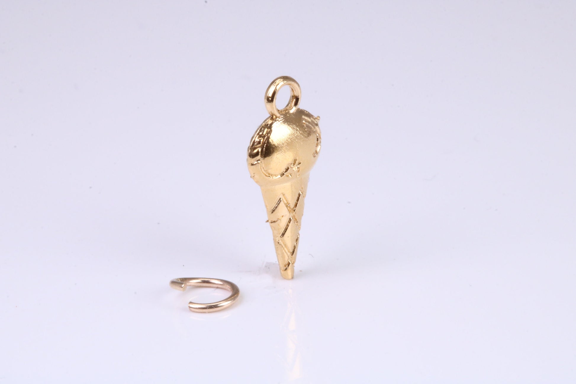 Ice Cream Cone Charm, Traditional Charm, Made from Solid Yellow, British Hallmarked, Complete with Attachment Link