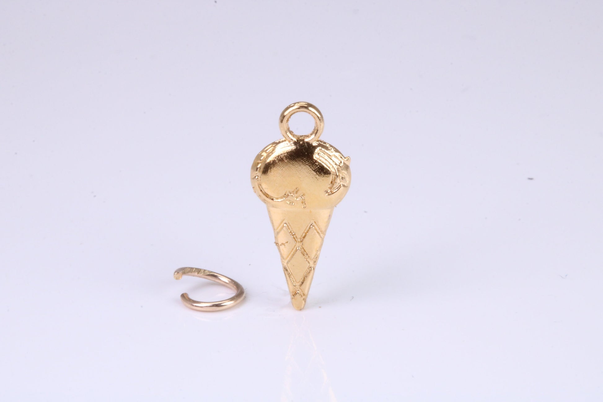 Ice Cream Cone Charm, Traditional Charm, Made from Solid Yellow, British Hallmarked, Complete with Attachment Link
