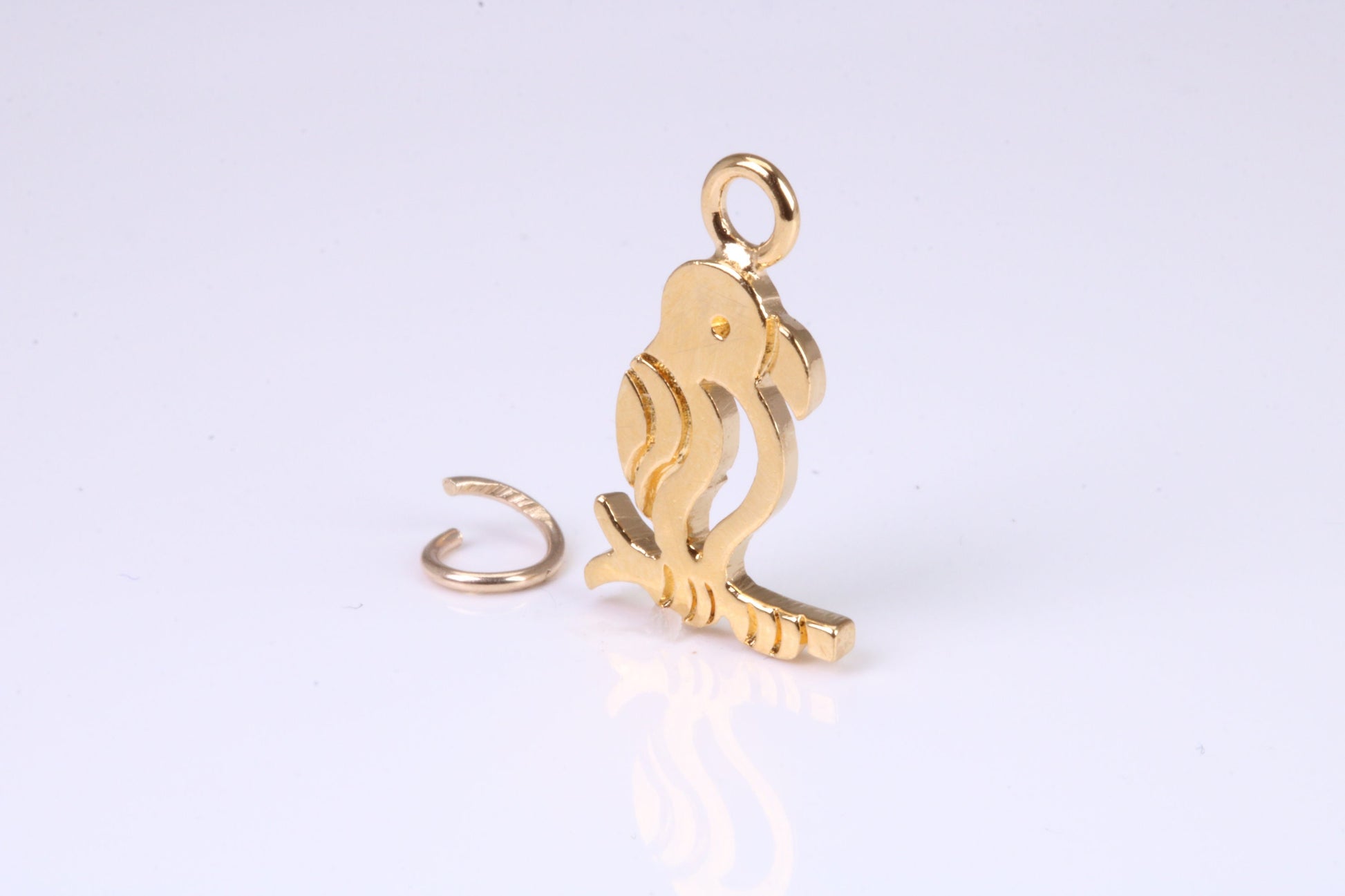 Parrot Charm, Traditional Charm, Made from Solid Yellow Gold, British Hallmarked, Complete with Attachment Link