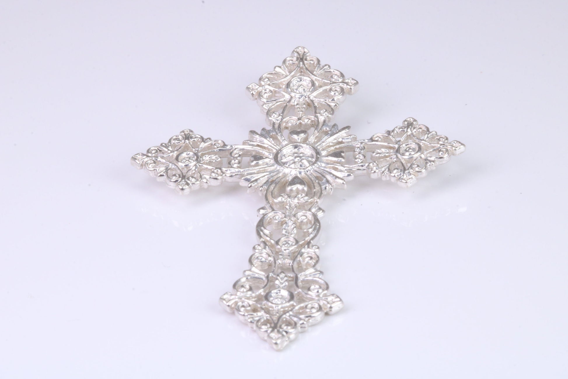 Very Large 60 mm Long Ornate Cross, Made From Solid Cast Silver, British Hallmarked