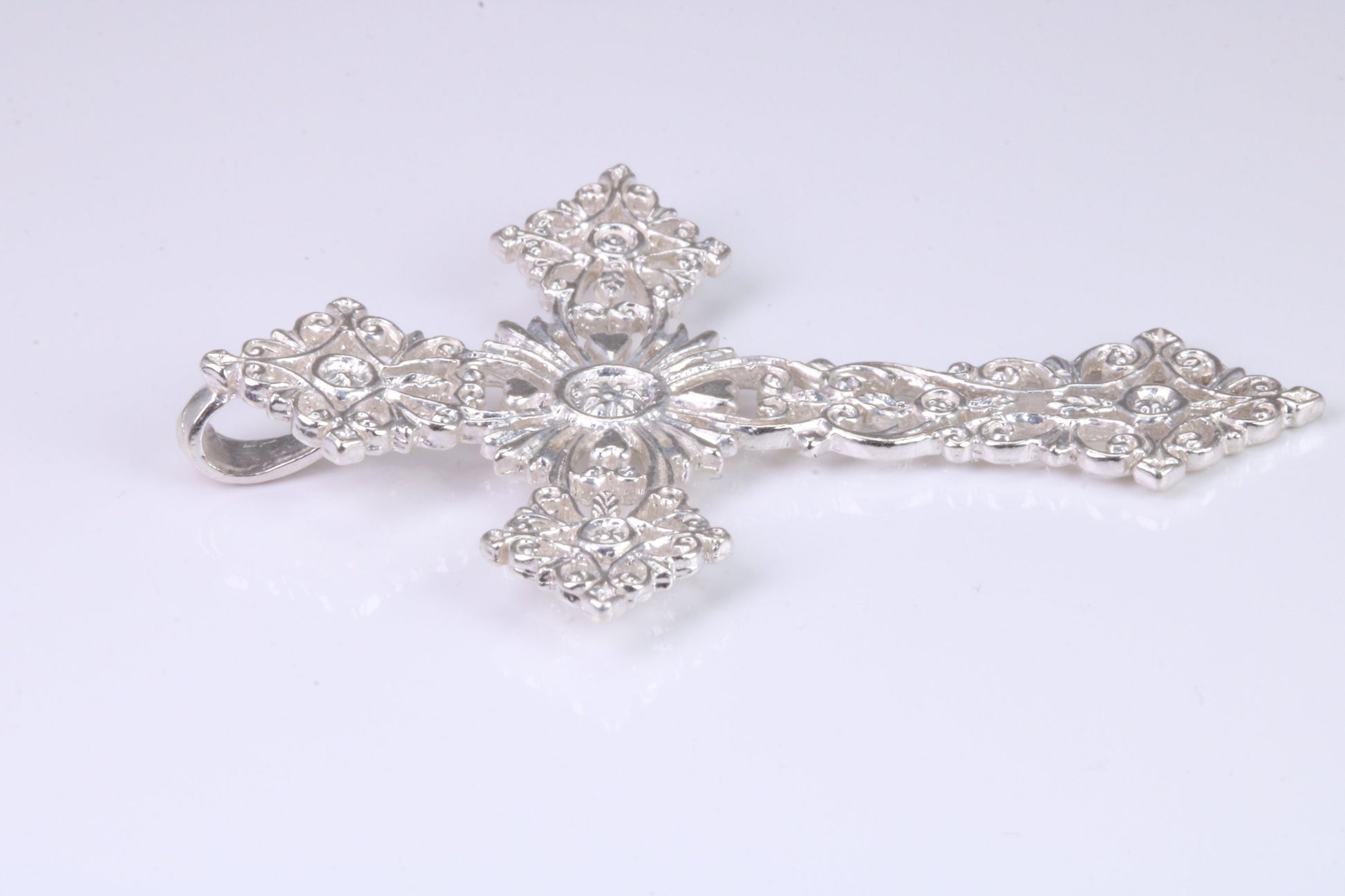 Very Large 60 mm Long Ornate Cross, Made From Solid Cast Silver, British Hallmarked