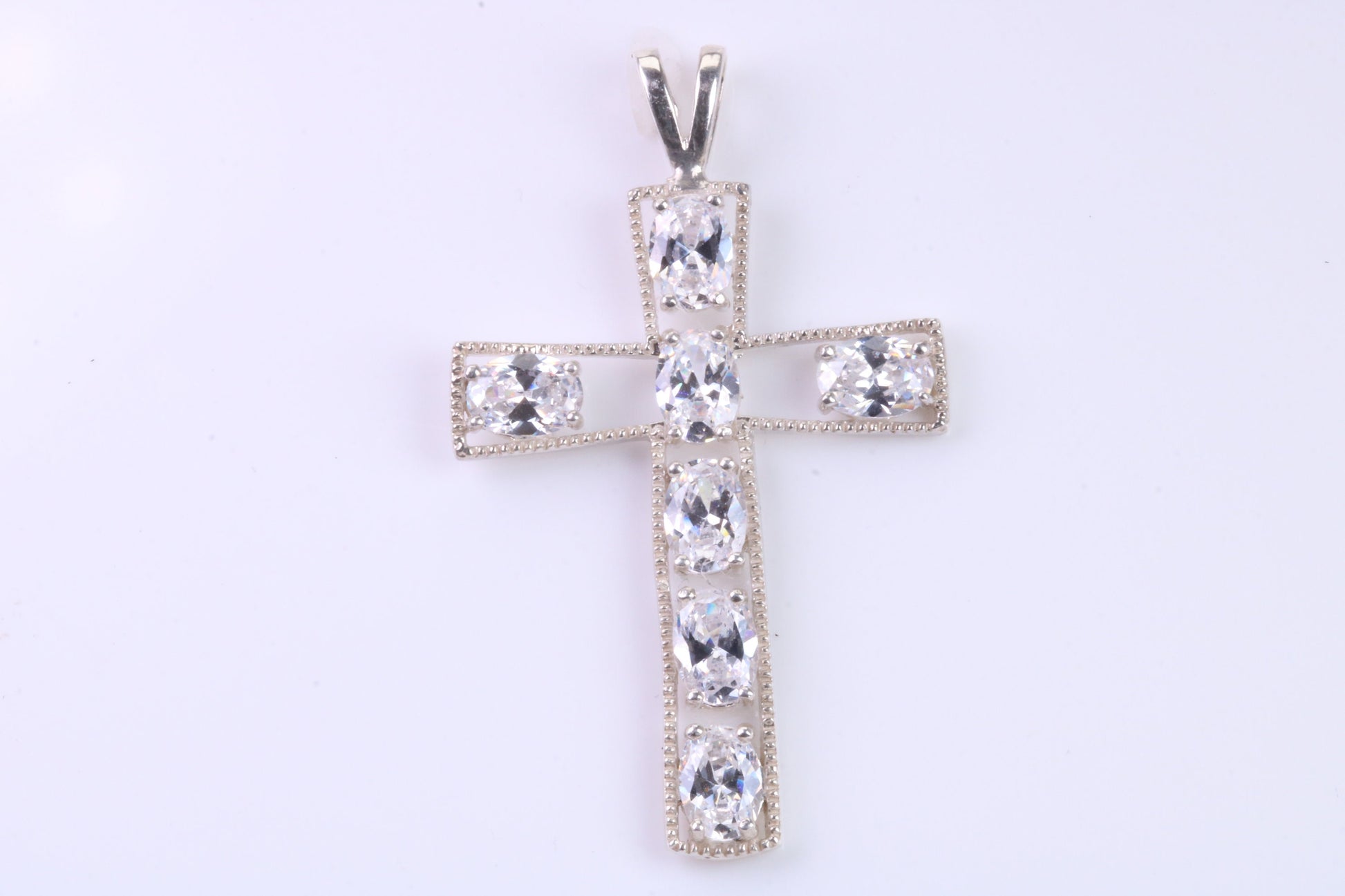 50 mm Long Sterling Silver C Z set Cross Necklace, Made From Solid Cast Silver