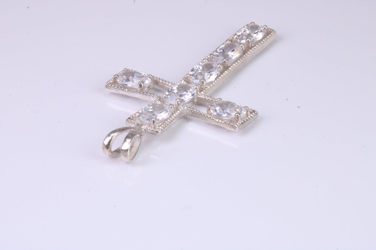 50 mm Long Sterling Silver C Z set Cross Necklace, Made From Solid Cast Silver
