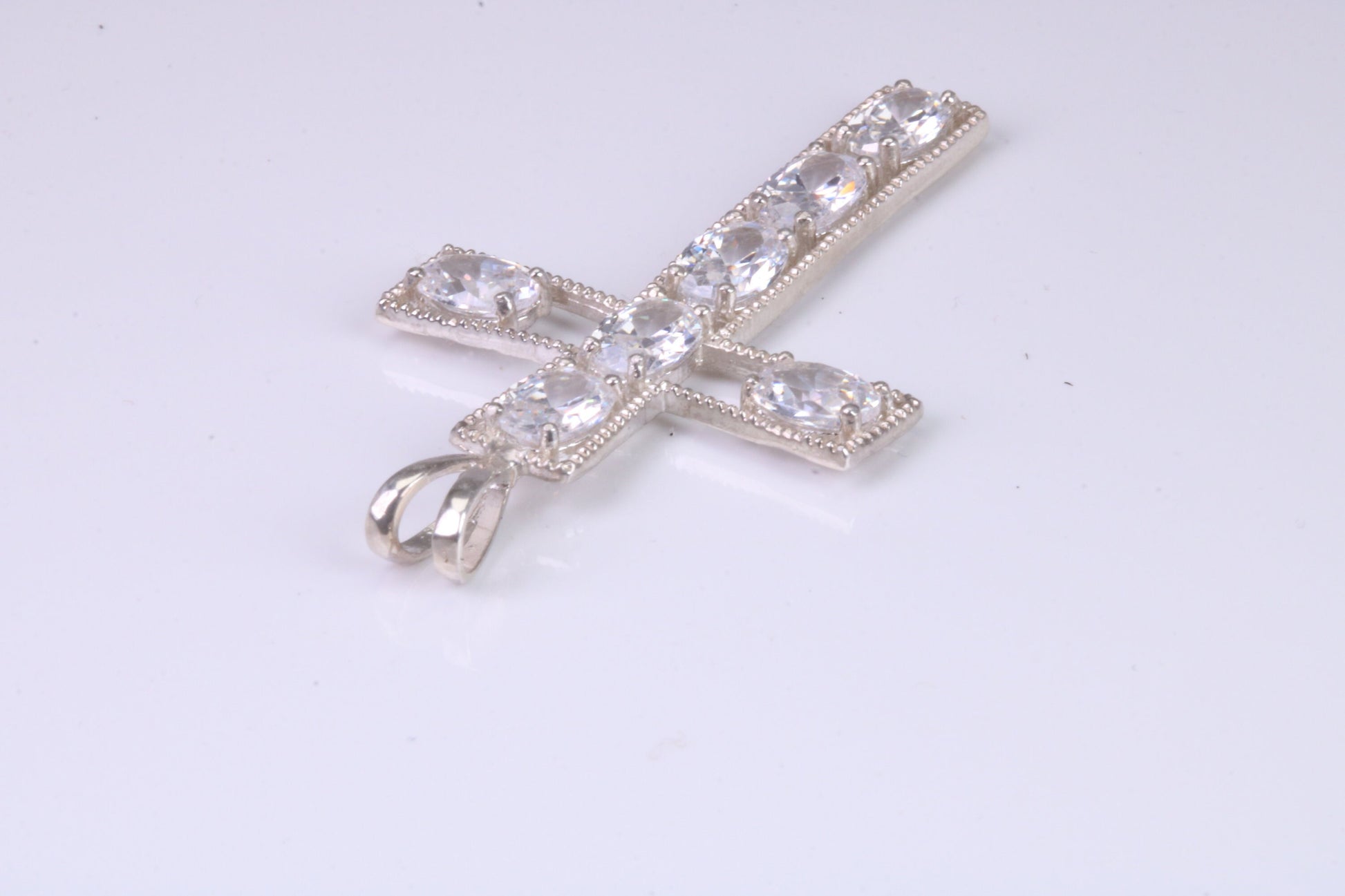 50 mm Long Sterling Silver C Z set Cross Necklace, Made From Solid Cast Silver