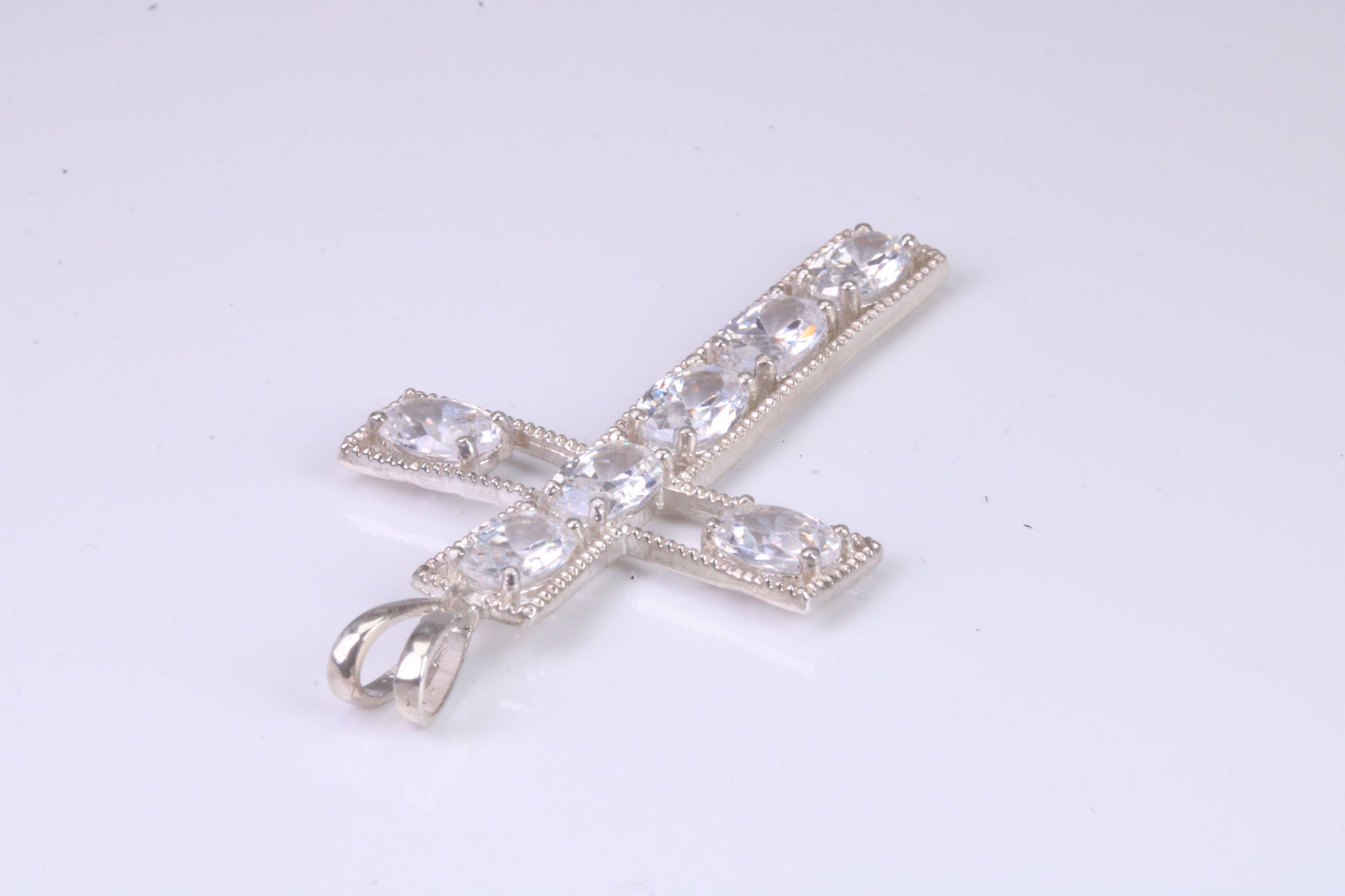 50 mm Long Sterling Silver C Z set Cross Necklace, Made From Solid Cast Silver