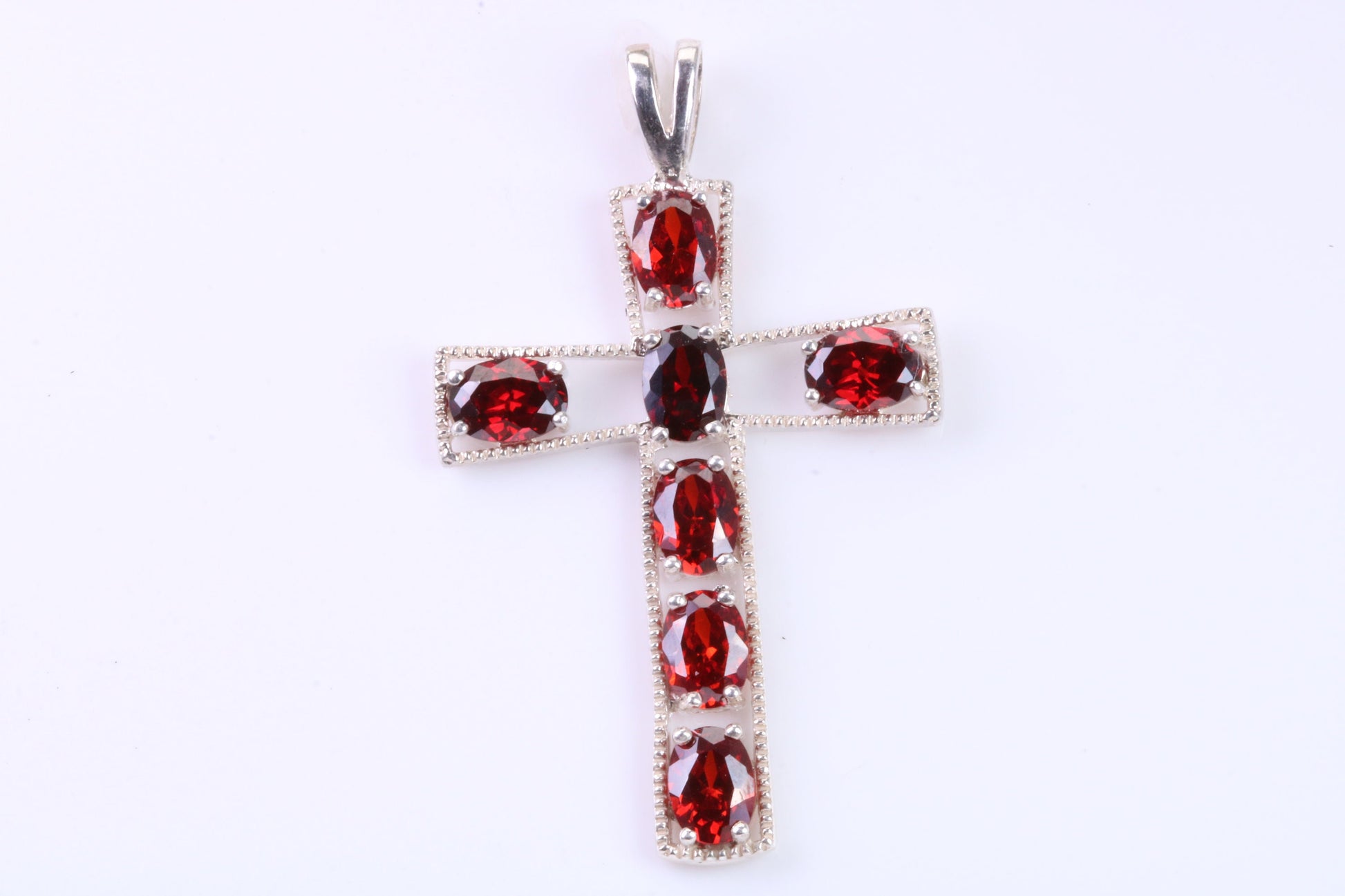 50 mm Long Sterling Silver C Z set Cross Necklace, Made From Solid Cast Silver