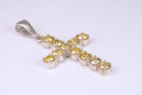 60 mm Long, Large Citrine C Z set Sterling Silver Cross, Made From Solid Cast Silver