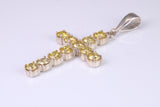 60 mm Long, Large Citrine C Z set Sterling Silver Cross, Made From Solid Cast Silver