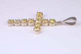 60 mm Long, Large Citrine C Z set Sterling Silver Cross, Made From Solid Cast Silver