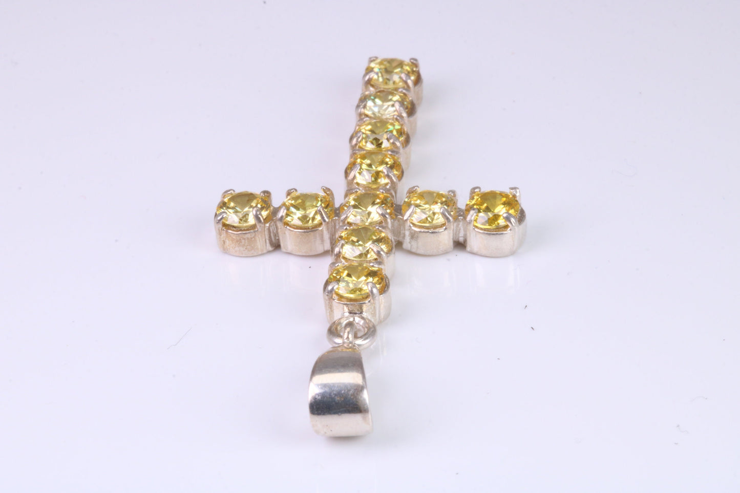 60 mm Long, Large Citrine C Z set Sterling Silver Cross, Made From Solid Cast Silver