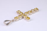 60 mm Long, Large Citrine C Z set Sterling Silver Cross, Made From Solid Cast Silver