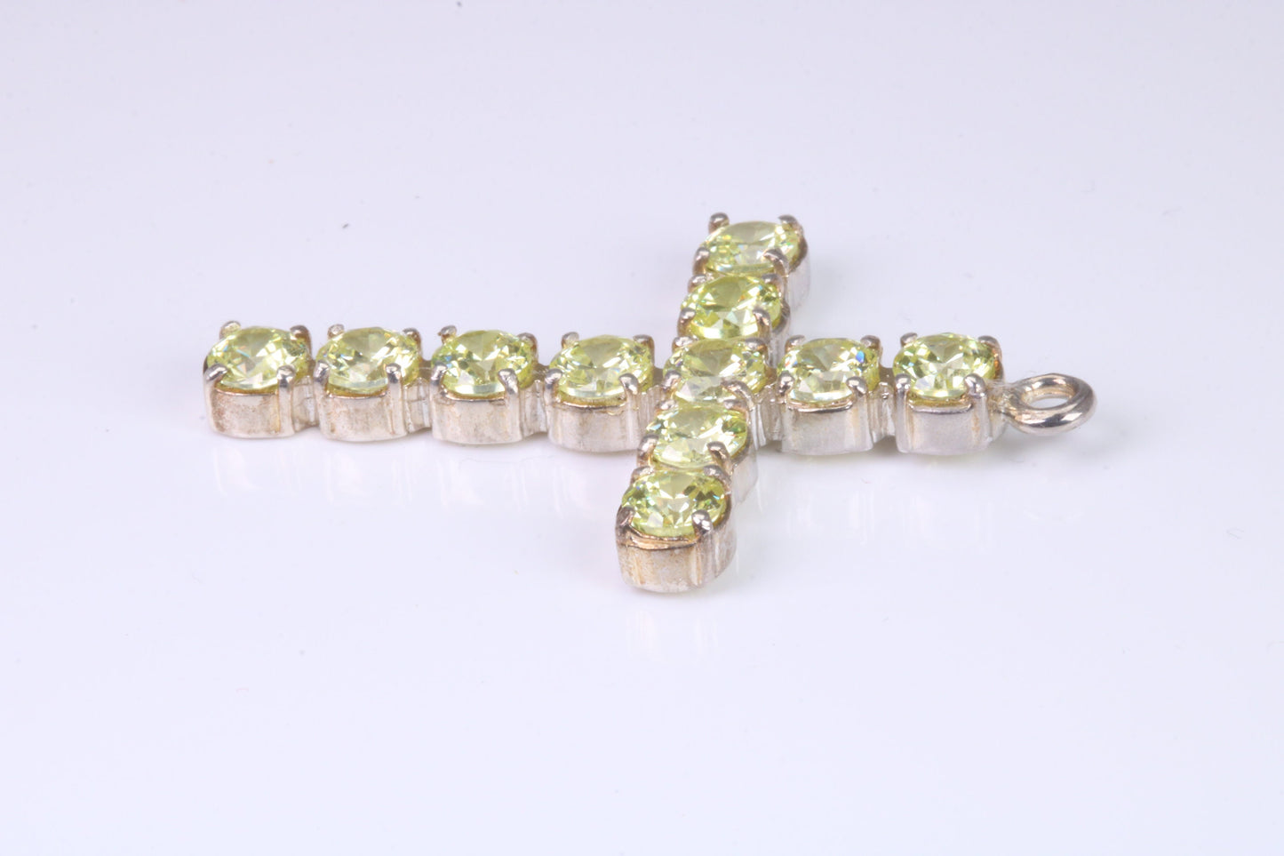 60 mm Long, Large Peridot C Z set Sterling Silver Cross, Made From Solid Cast Silver