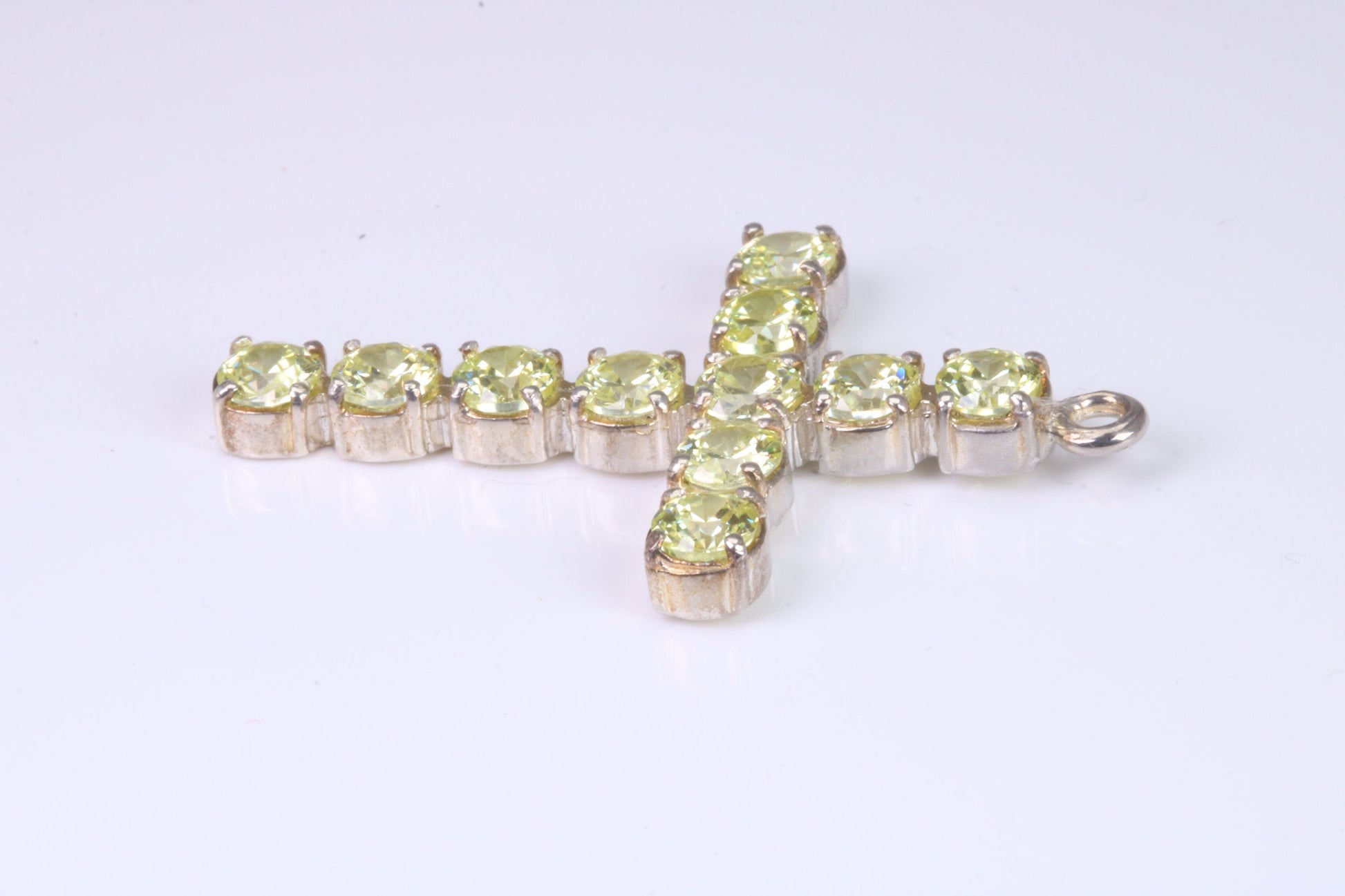 60 mm Long, Large Peridot C Z set Sterling Silver Cross, Made From Solid Cast Silver