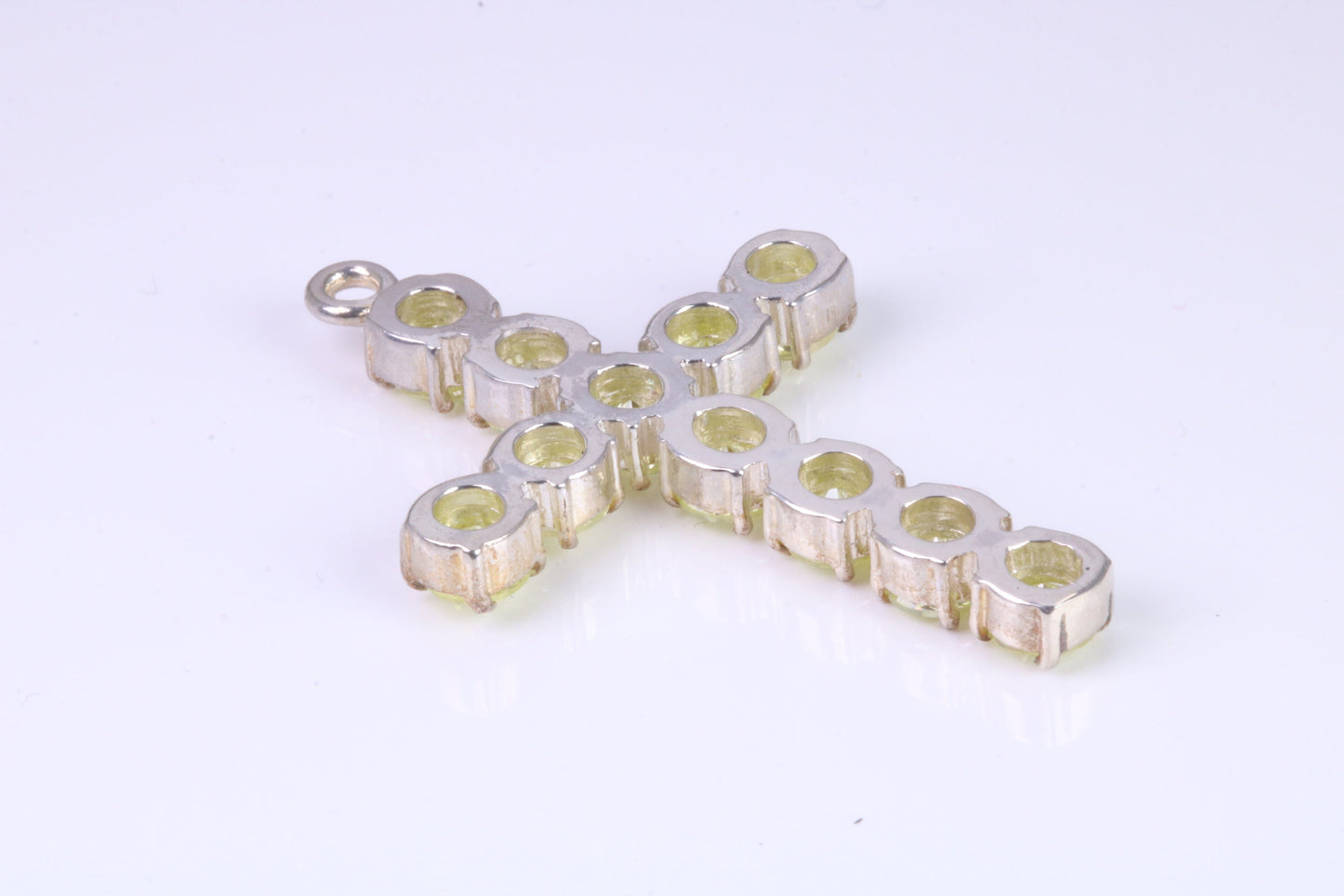 60 mm Long, Large Peridot C Z set Sterling Silver Cross, Made From Solid Cast Silver