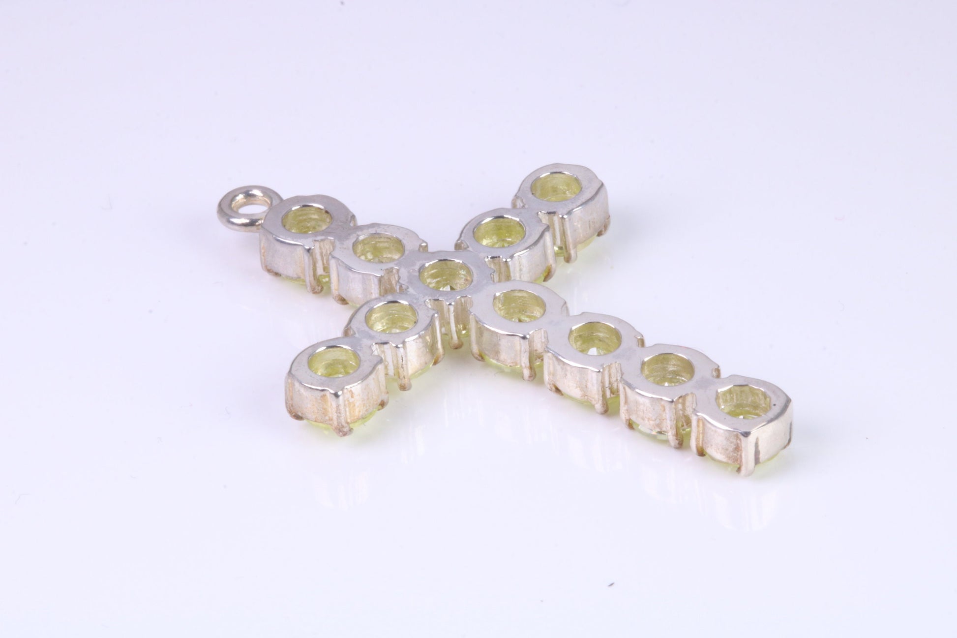 60 mm Long, Large Peridot C Z set Sterling Silver Cross, Made From Solid Cast Silver